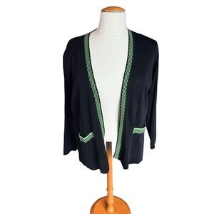 Exclusively Misook Black & Green Trim Open Front Cardigan Sweater XL B455